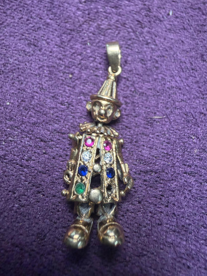 9ct gold clown charm with embezzled stones - fully moving parts excellent condition