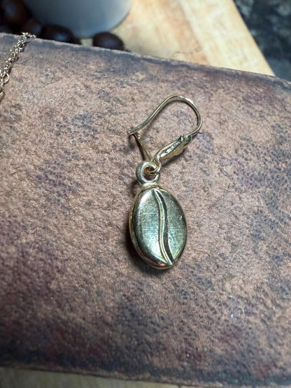 Beautiful coffee bean set on a chain - earrings and necklace 9ct gold - gift