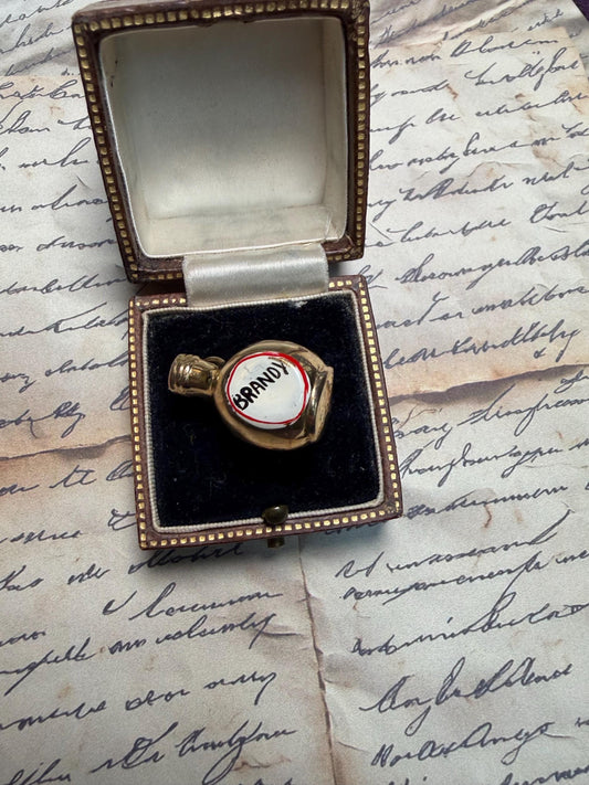 Beautiful enamelled Brandy Bottle charm really unusual - vintage hallmarked 9 ct gold