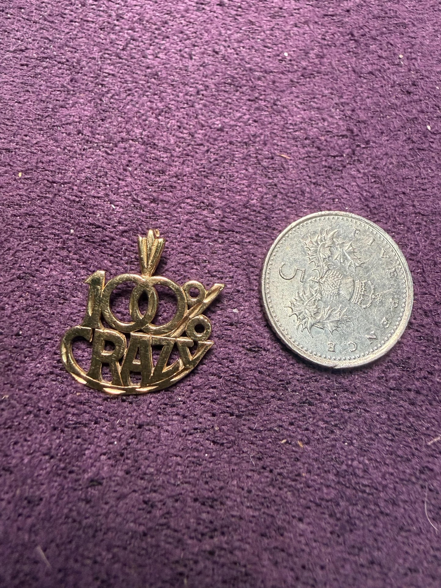 100 % crazy - 9ct solid gold pendant - fun charm