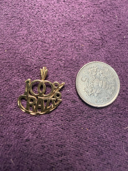 100 % crazy - 9ct solid gold pendant - fun charm