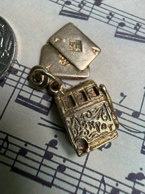 Vintage 9ct Gold Playing Cards & Jackpot Slot Machine Charm